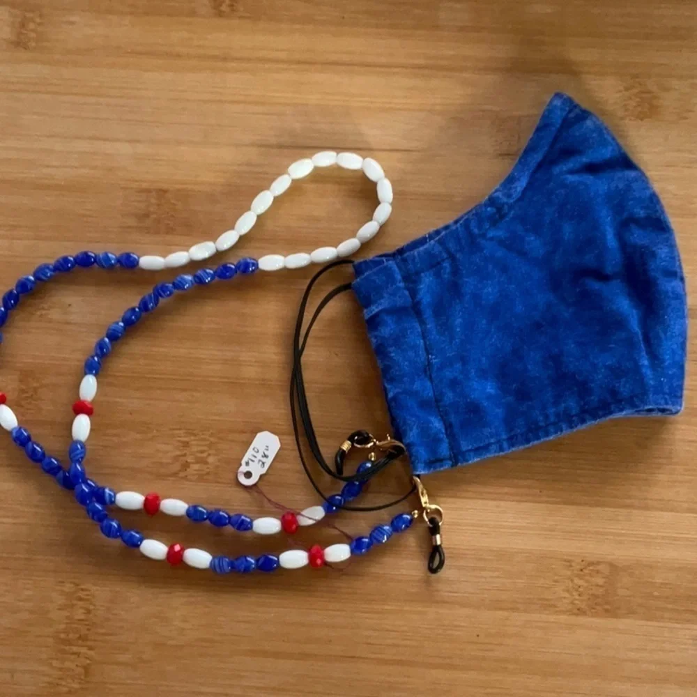 Hand Crafted Face Mask Eyeglasses Holder Lanyard Chain Red White Blue Patriotic